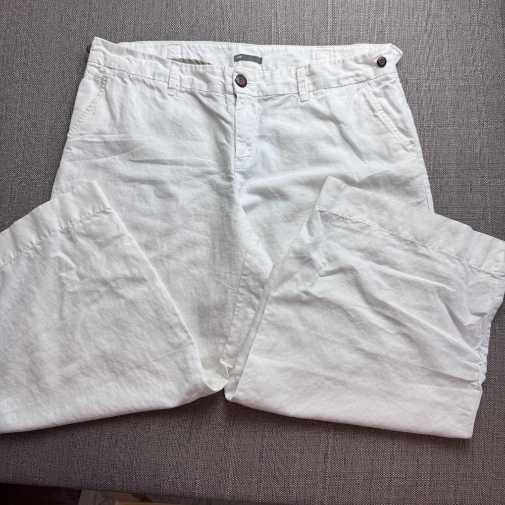 Gap White Linen Cotton Wide Leg Crop Pants Womens 16 RN 54023 Relaxed Trouser